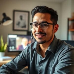 Profesional hispanohablante en videollamada negociando trabajo remoto